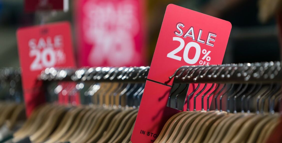 items of clothing on a discount rale with a 20% markdown