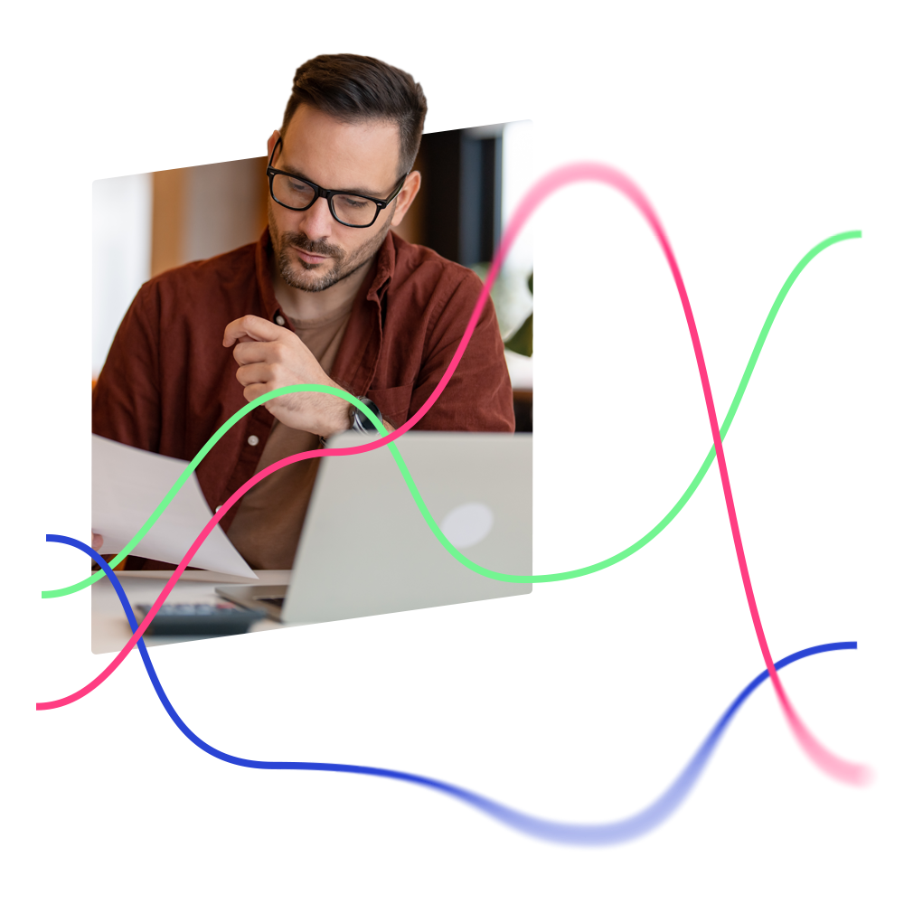 Professional man looking at volatile date