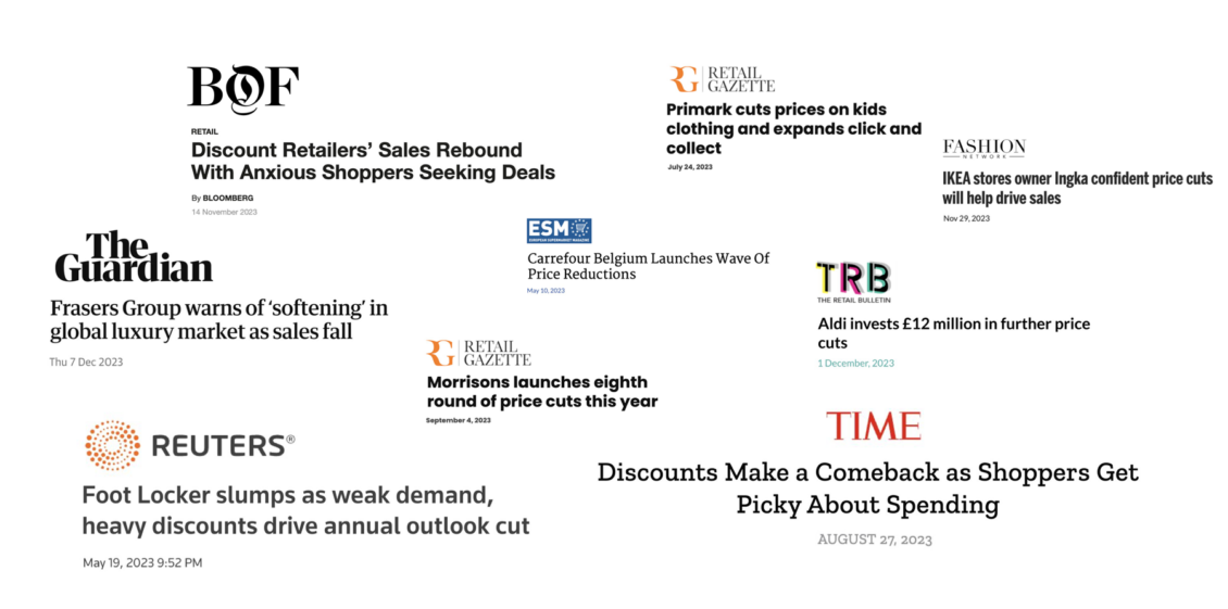 A selection of headlines from 2023 around price cutting