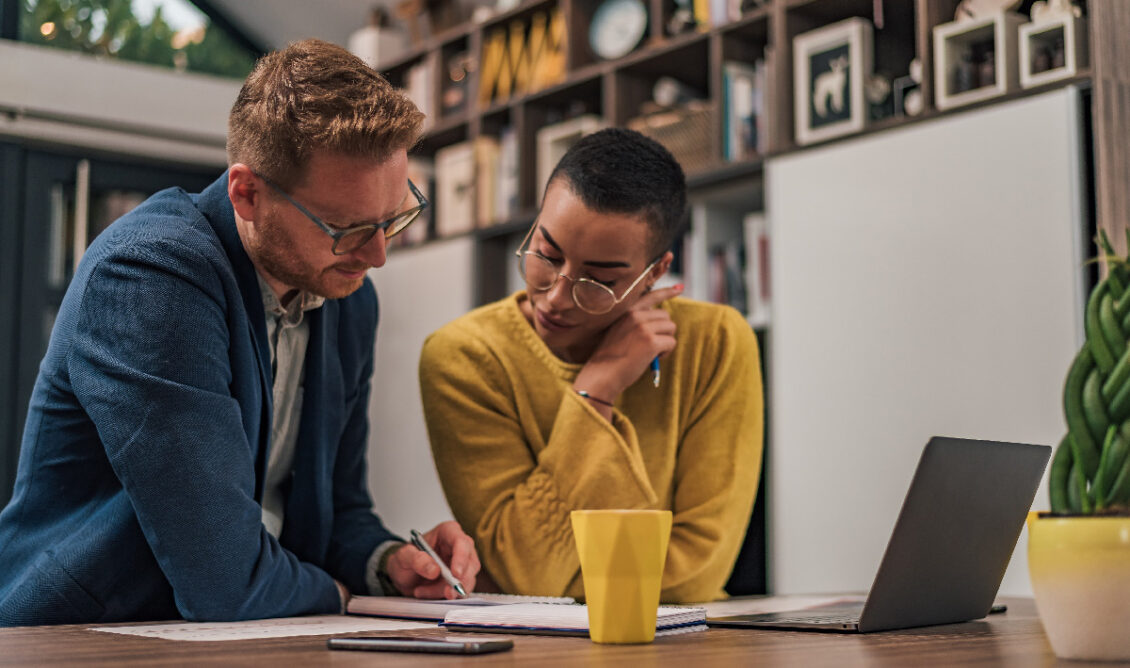 Two colleagues working on strategy
